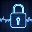 Icône d'un cadenas numérique entouré d'éléments cryptographiques stylisés symbolisant un cryptage de niveau bancaire sur blockchain.