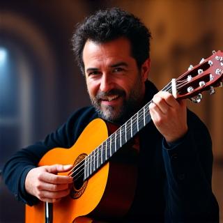 Portrait de Jorge, musicien flamenco à Séville, jouant de la guitare avec passion.