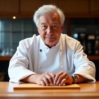 Portrait souriant du Chef Hiroshi Tanaka, expert en cuisine kaiseki japonaise.
